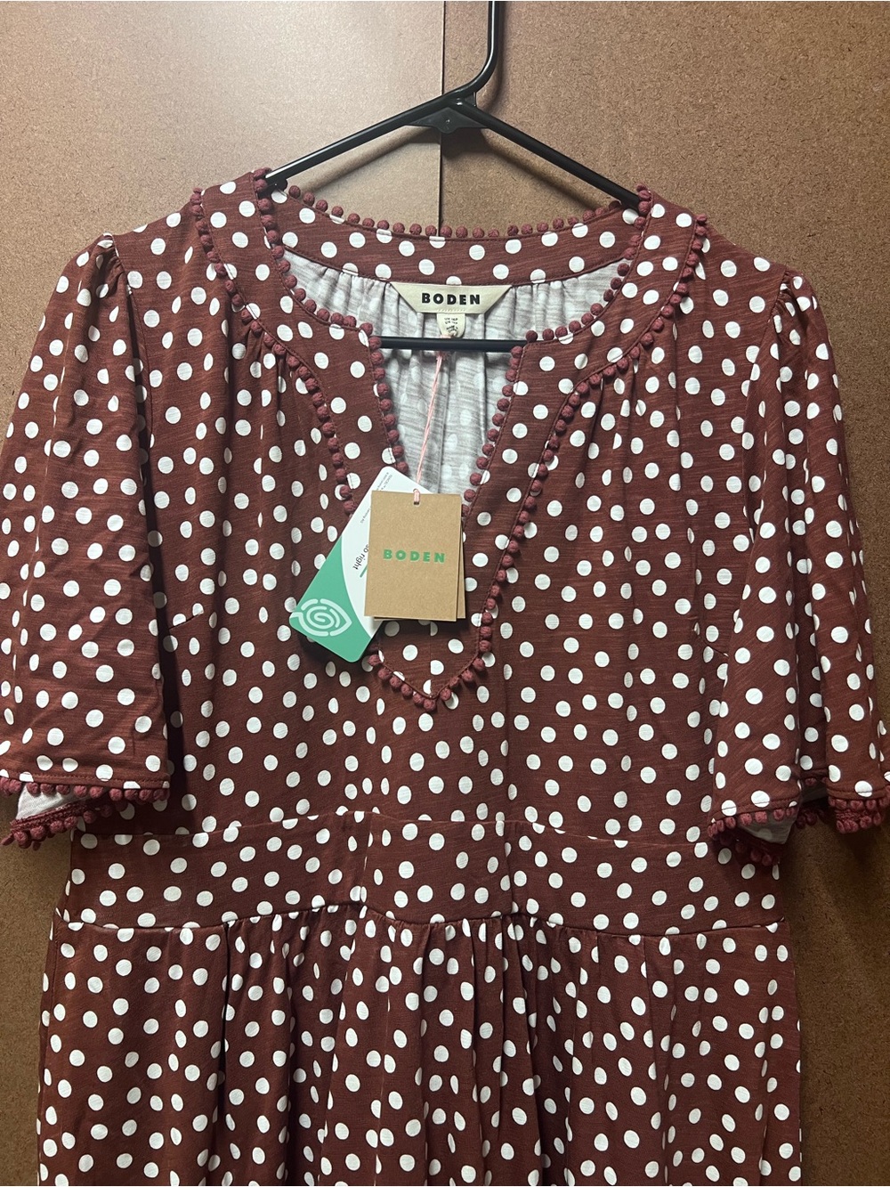 NWT- Boden Maddie Trim Jersey Dress Burgundy Red Polka Dot Flowy Maxi Dress 12P - Picture 3 of 8